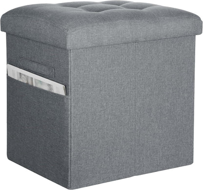 Storage Ottoman with Extra Thick Foam Padded Seat, Foldable Foot Rest Stool with Linen Fabric, 43L Ottoman with Storage Bench for Bedroom Living Room, Holds Up to 300lbs, 17x13x13in, Dark Gray