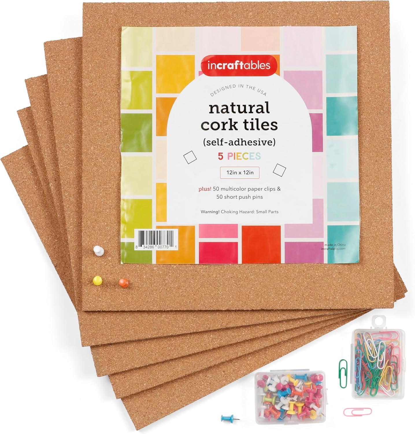 Incraftables Cork Board Tile Squares – 5 Piece 12x12 Self-Adhesive Squares for Bulletin Boards, Wall Corkboards, Vision Boards, Pin Boards, Office & Craft Projects