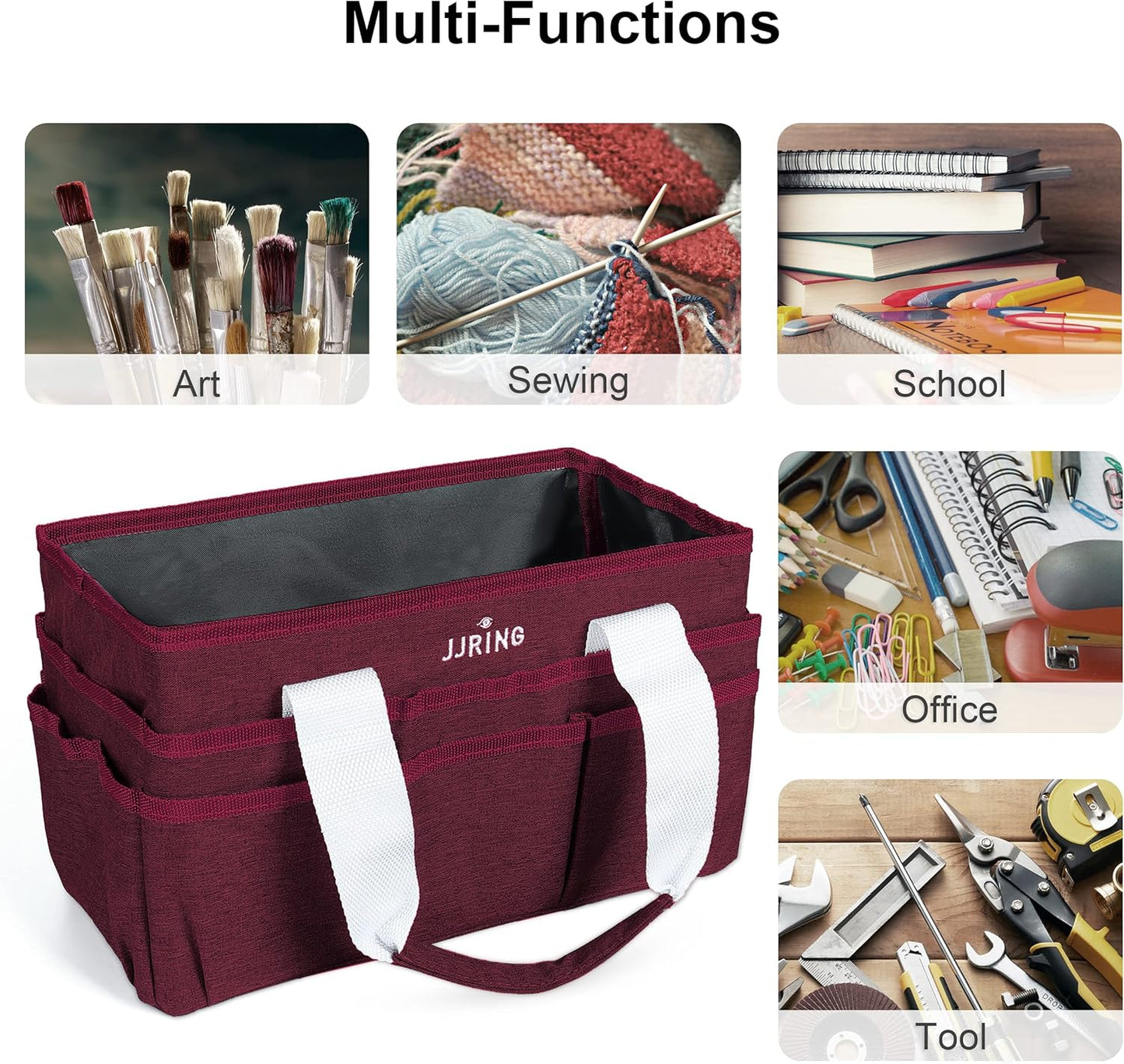 JJRING Craft Organizer Tote Bag for Art Storage, Caddy with Multiple Pockets, Bluish Green Sewing Bag for Scrapbooking, School, Medical, and Office Supplies