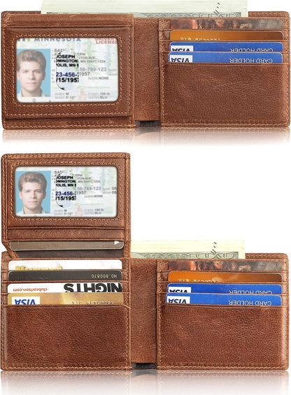 Mens Wallet With AirTag Holder, Bifold Leather RFID Blocking 1-2 ID Windows 12-13 Card Holders, Gift Box and Screen Protector Included, AirTag Not Included