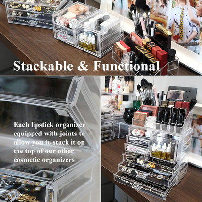 Sea Team Clear Makeup Organizer with Drawers, Acrylic Plastic Cosmetic Display Case, Jewelry Storage Box, Holder for Dresser, Bathroom, Vanity, Countertop (3 Middle Drawers)