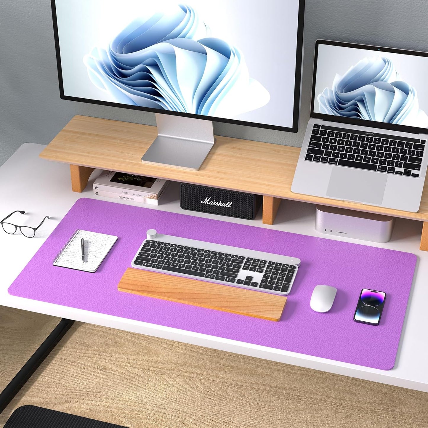 Aothia Leather Desk Pad Protector, Mouse Pad, Office Desk Mat, Non-Slip PU Leather Desk Blotter, Laptop Desk Pad, Waterproof Desk Writing Pad for Office and Home (Black,36" x 17") - Colors B