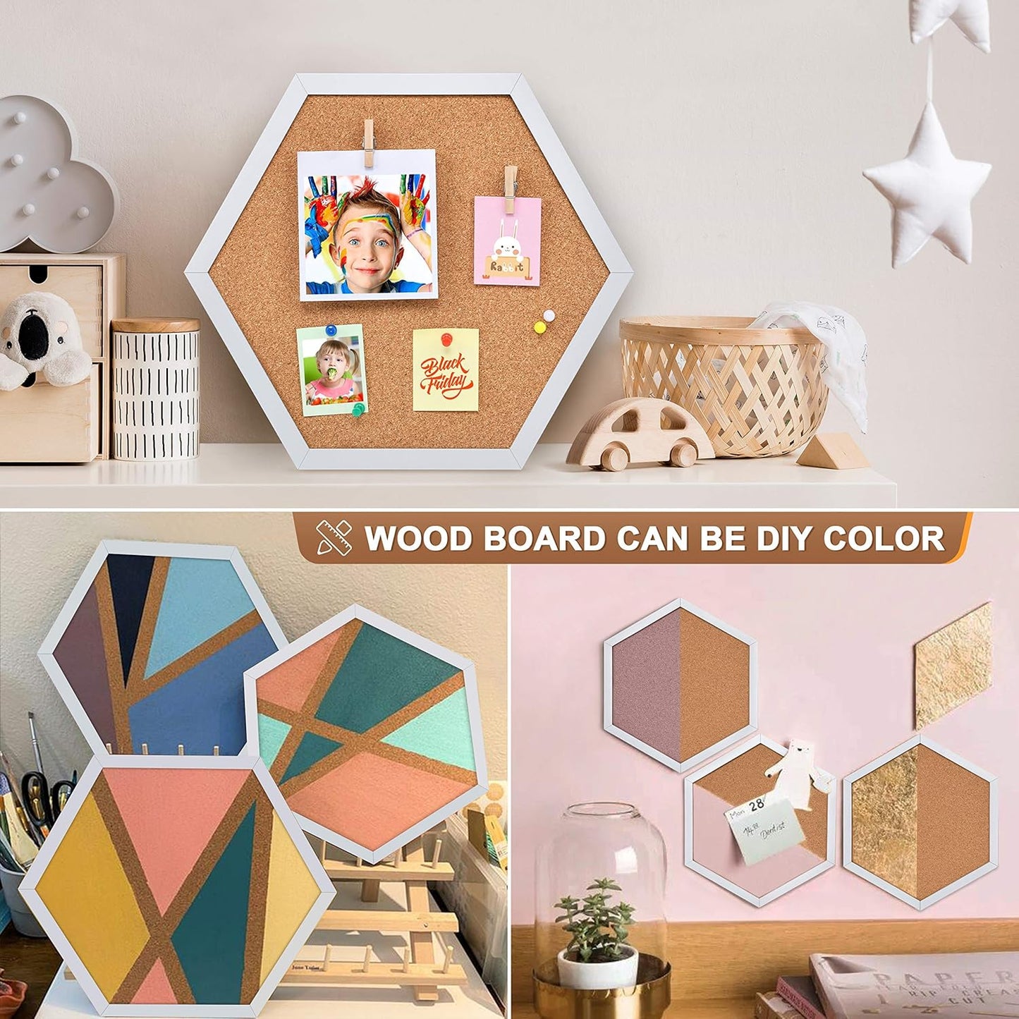 Cork Board Tiles - 4 Packs Adhesive Corkboards for Wall, Small Cork Board Squares Decorative for Office, School & Home
