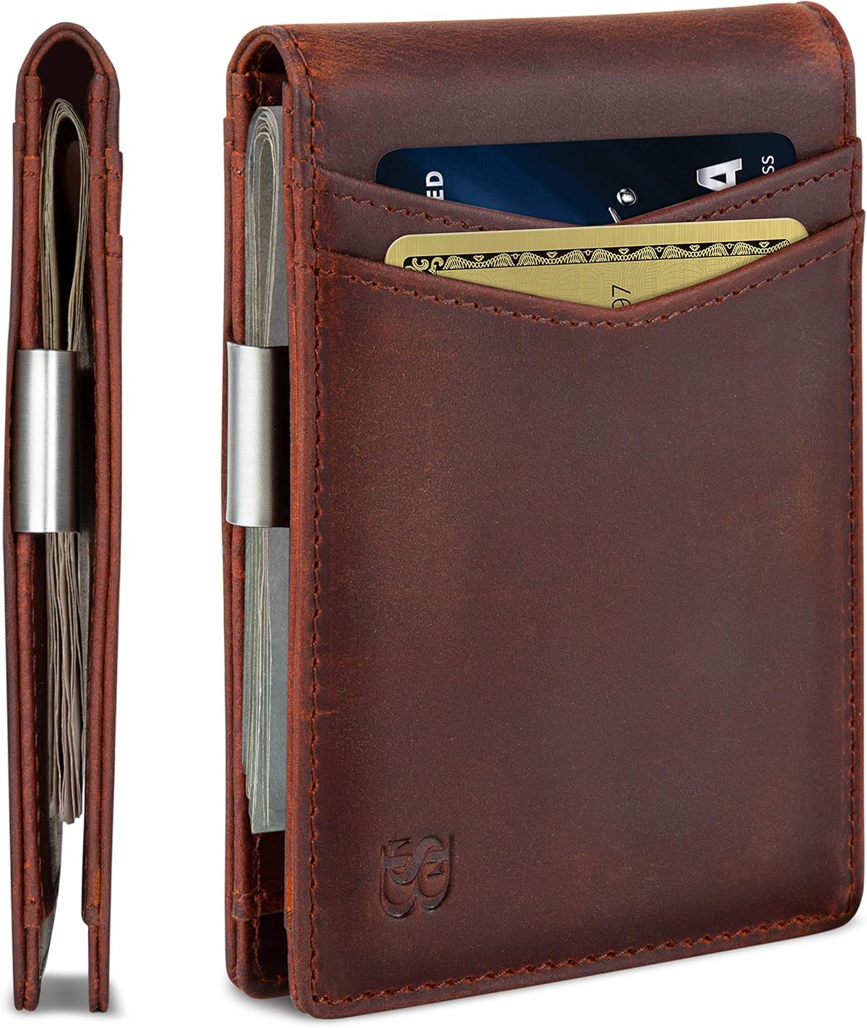SERMAN BRANDS Money Clip Wallet - Mens Wallets slim Front Pocket RFID Blocking Card Holder Minimalist Mini Bifold