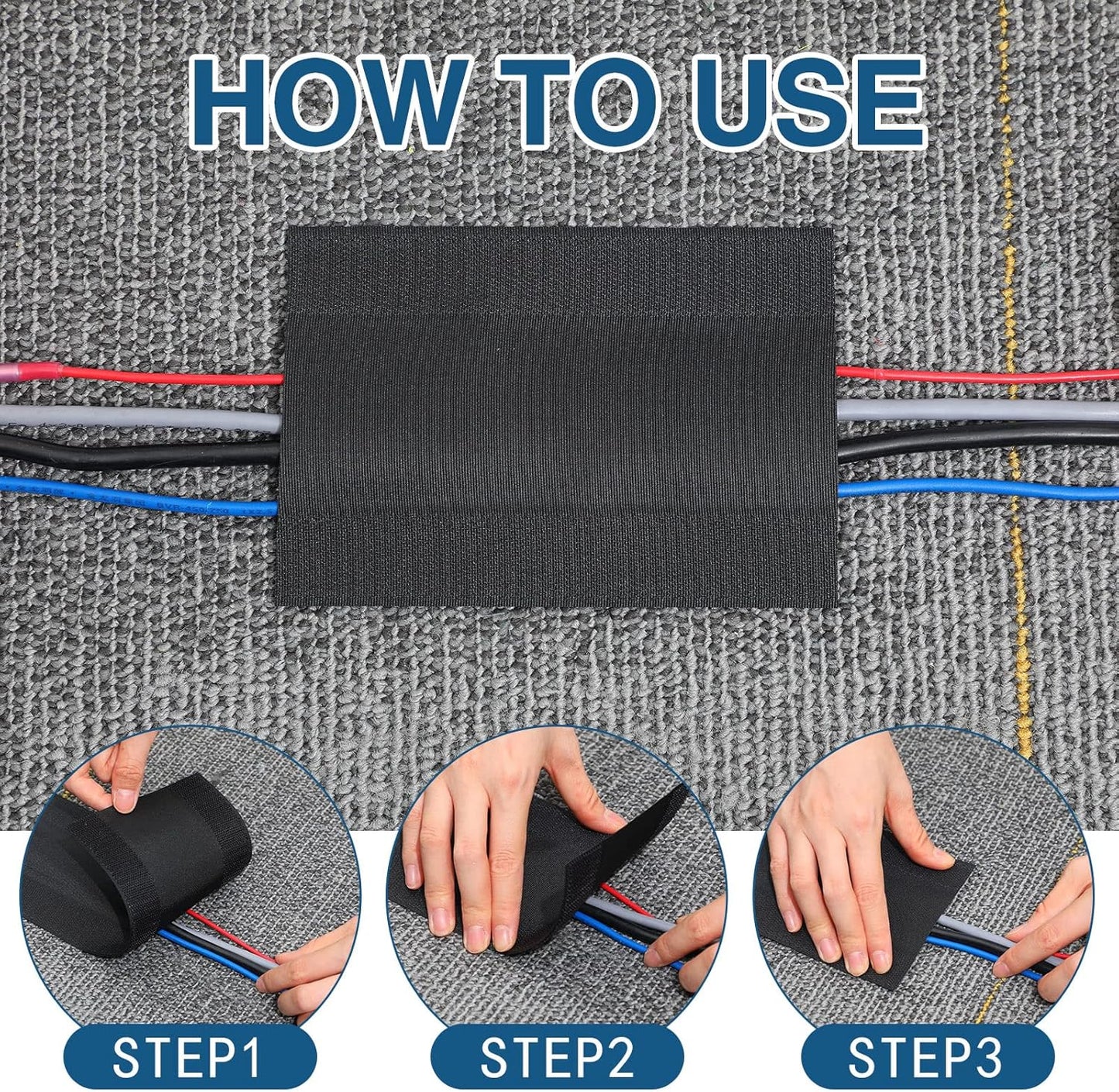 WILLBOND Carpet Cord Cover Cable Protector Floor Cover Cable Protector Management Only for Commercial Office Carpet(19.69 ft,Black)