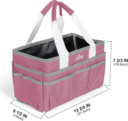 JJRING Craft Organizer Tote Bag for Art Storage, Caddy with Multiple Pockets, Bluish Green Sewing Bag for Scrapbooking, School, Medical, and Office Supplies