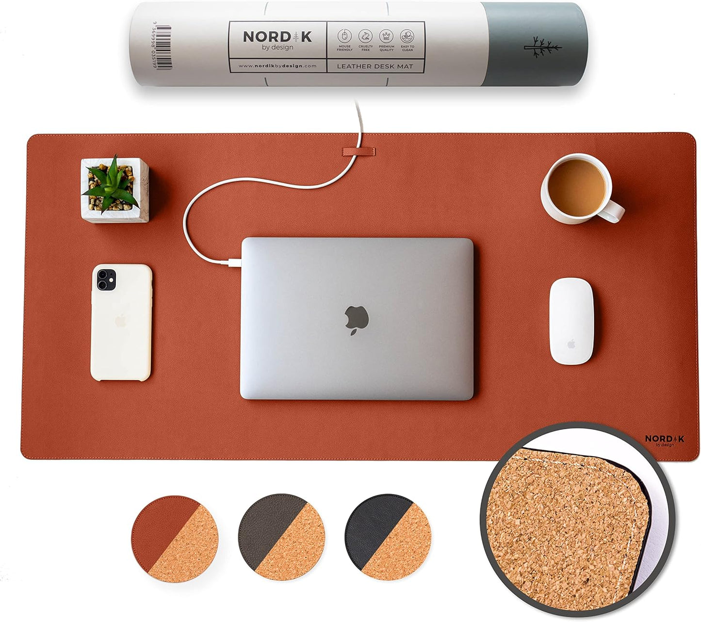 Nordik Leather Desk Mat Cable Organizer - Pebble Black 35 X 17 inch - Premium Mouse Mat - Felt Vegan Leather Desk Pad Protector - Desk Blotter Matt Keyboard - Large Desk Matt for Desktop Computer