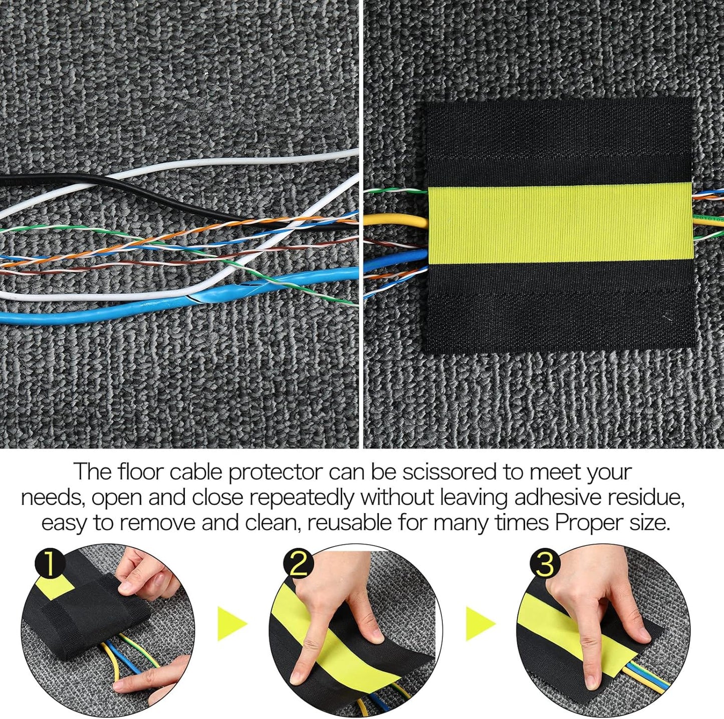 WILLBOND Carpet Cord Cover Cable Protector Floor Cover Cable Protector Management Only for Commercial Office Carpet(19.69 ft,Black)