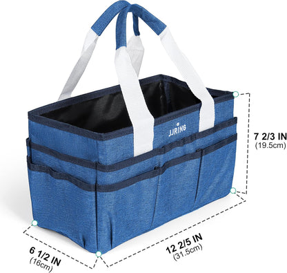 JJRING Craft Organizer Tote Bag for Art Storage, Caddy with Multiple Pockets, Bluish Green Sewing Bag for Scrapbooking, School, Medical, and Office Supplies