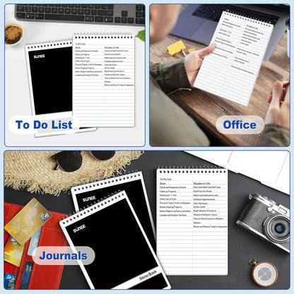 SUNEE 5 Pack Steno Pads 6x9, Gregg Rule, 60 Sheets, Spiral Notebook 6x9, White Paper, Take Notes with Top Spiral Notebook, for School, University, College, Work, Office, Black
