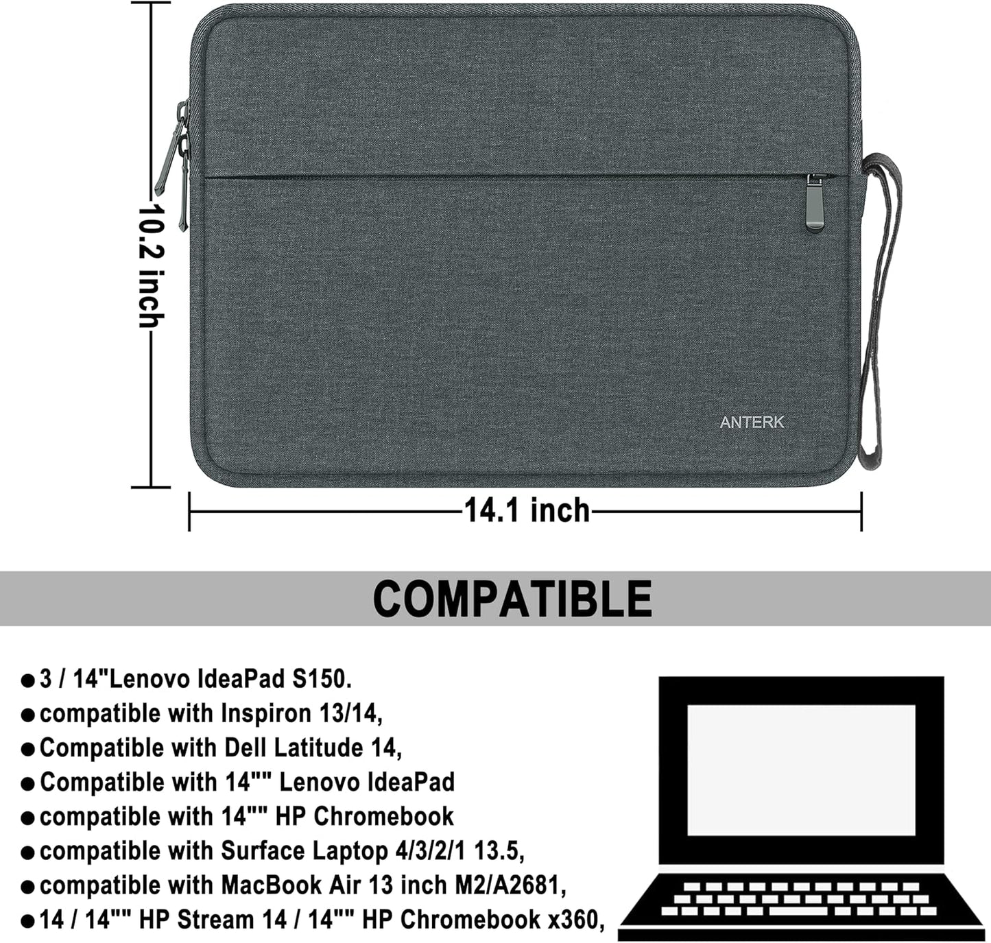 Laptop Sleeve 14 Inch, Water Resistant Traveling Computer Cover with Handle, Shockproof Protective Carrying Laptop Case Compatible for 14 Inch MacBook Air/Pro, HP, Dell, Asus, Lenovo, Black