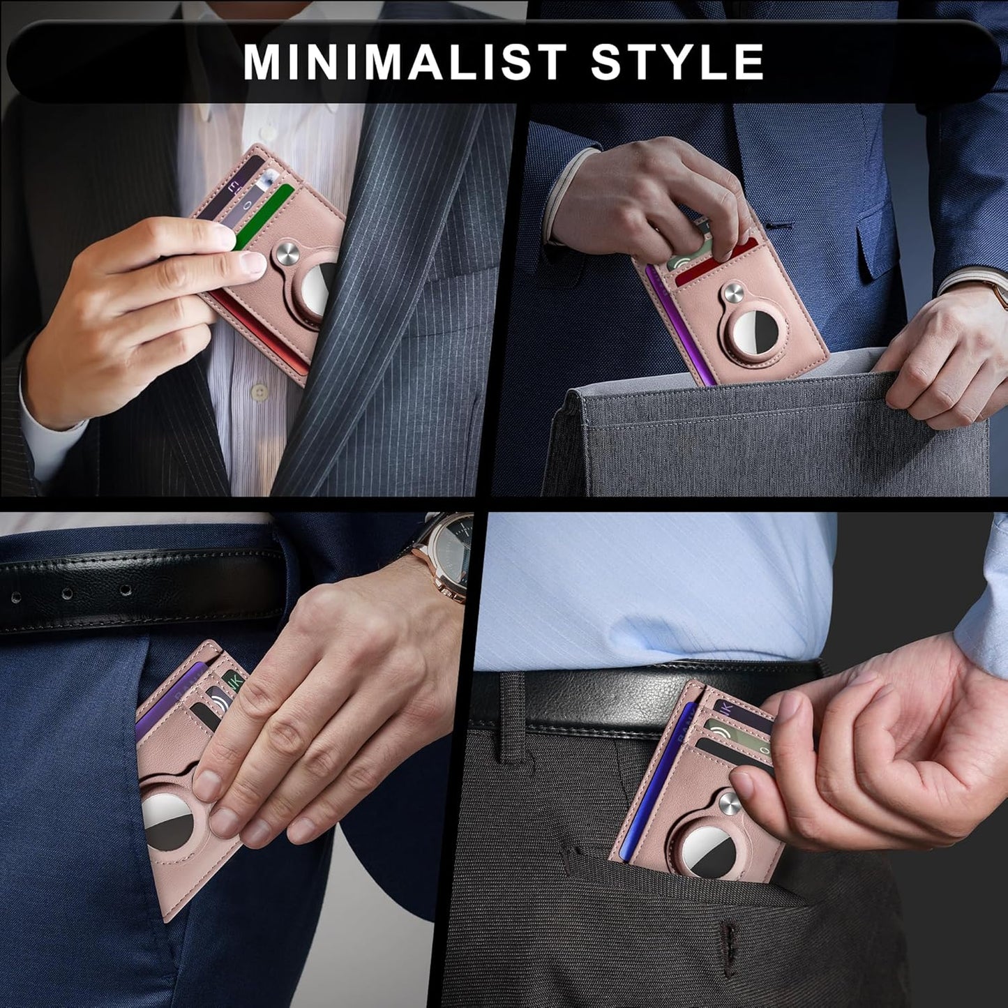 Slim Minimalist Front Pocket Air Tag Wallet, RFID Blocking Card Holder Wallet with Airtag Holder