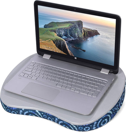 BIRDROCK HOME Deluxe Lap Desk with Pillow Cushion and Wrist Rest - Padded Laptop Desk for Bed, USB Light and Mouse Pad, With Reading Light, Soft Table for Home, Fits Laptops Up to 15" - Teal and Brown