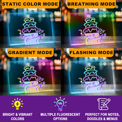 LED Drawing Board, 13.8"X10", Acrylic Note Board with Colors, Include Adapter, Acrylic Dry Erase Pad with Light 4 Modes & 7 Colors, 8 Markers, Stand, Hanging Chain, 2 Gel Clings, Holiday Gift