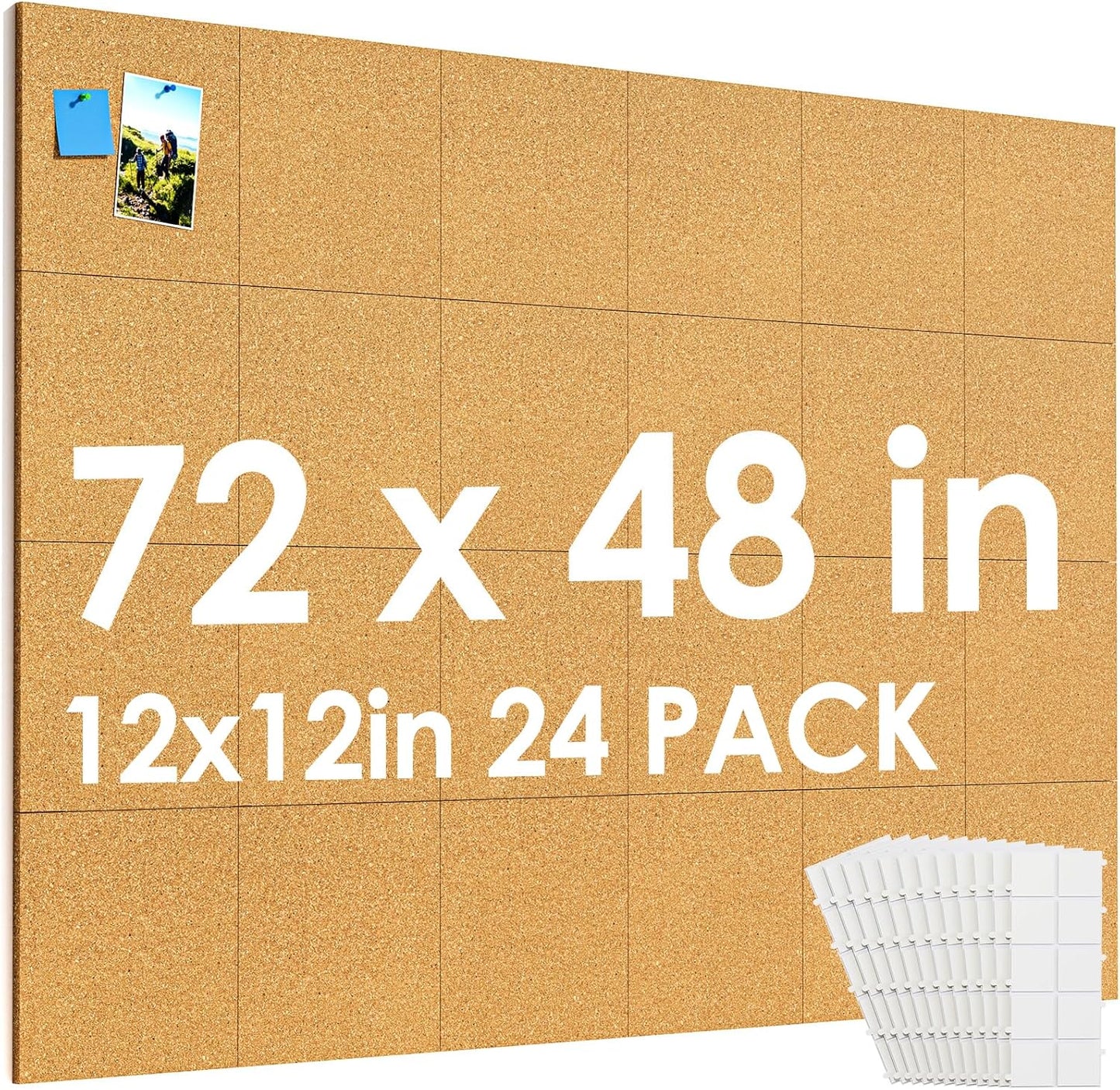 MaxGear Large Cork Board for Wall 36" x 24", 6 Pack Cork Board Tiles with 20 Pushpins & Safe Removable Adhesive Tabs, 12" x 12" Corkboards for Office, School & Home