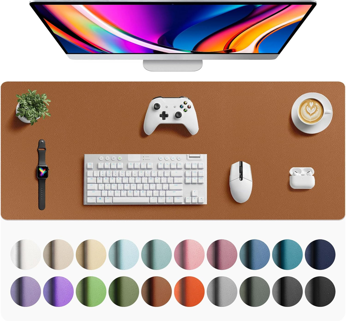 Aothia Non-Slip Waterproof PU Leather Desk Pad Protector for Mouse, Writing Desk, Office, Home, Laptop Blotter, 23.6" x 13.7", Black - Colors B