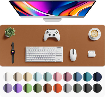 Aothia Leather Desk Pad Protector, Mouse Pad, Office Desk Mat, Non-Slip PU Leather Desk Blotter, Laptop Desk Pad, Waterproof Desk Writing Pad for Office and Home (Brown,23.6" x 13.7") - Colors A