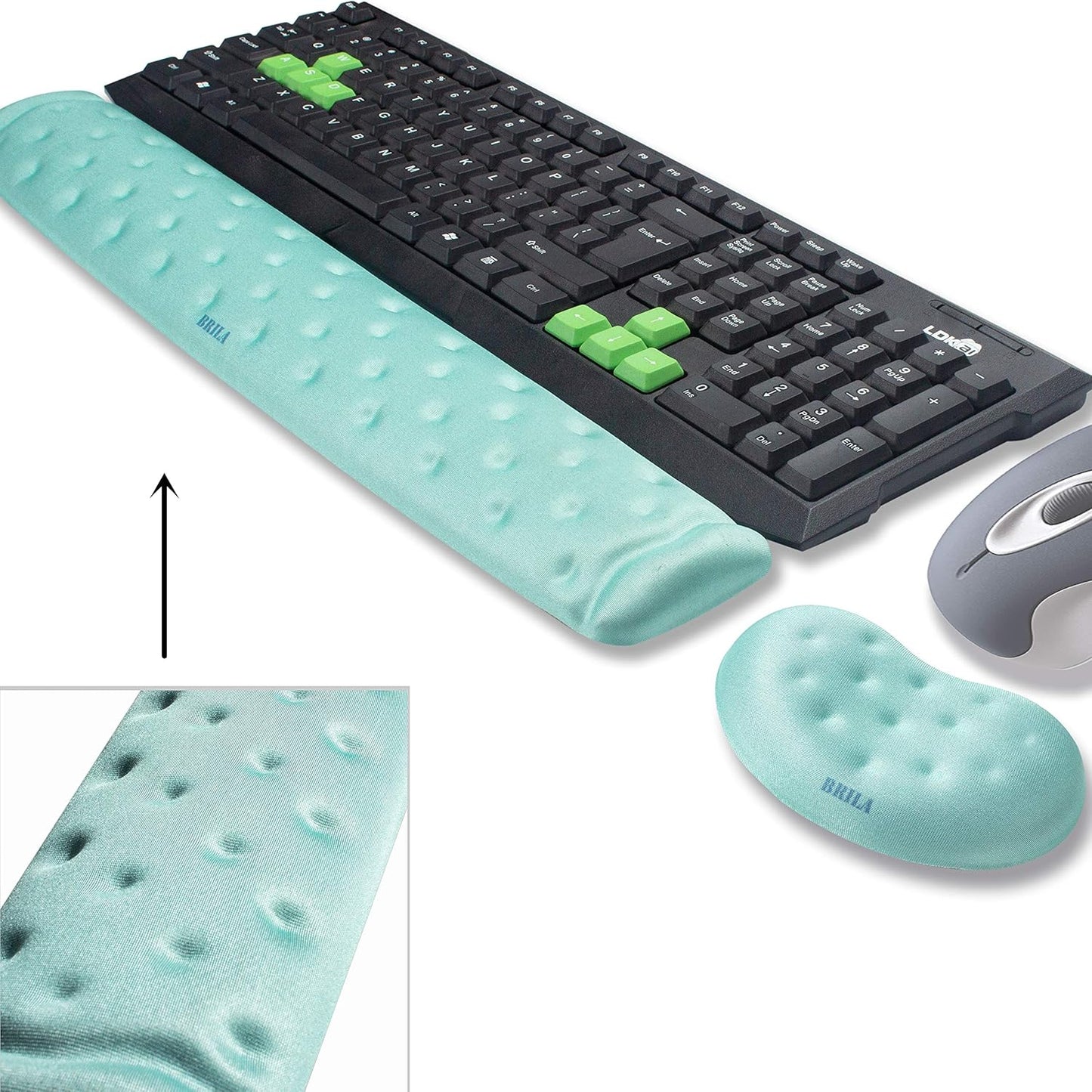 BRILA Memory Foam Mouse & Keyboard Wrist Rest Support Pad Cushion Set for Computer, Laptop, Office Work, PC Gaming - Massage Holes Design - Easy Typing Wrist Pain Relief (Nebula)