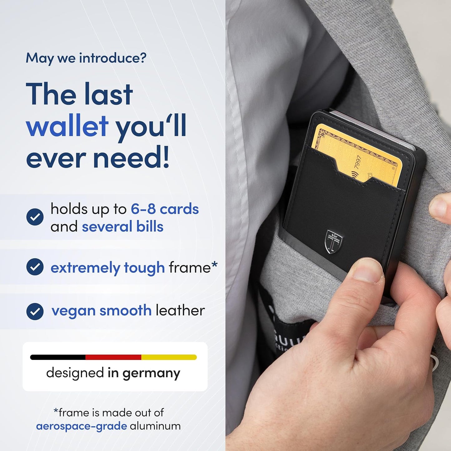 TRAVANDO Swype Slim Wallet for Men Metal RFID Blocking Mens Wallet Card Case (With AirTag* Pocket)