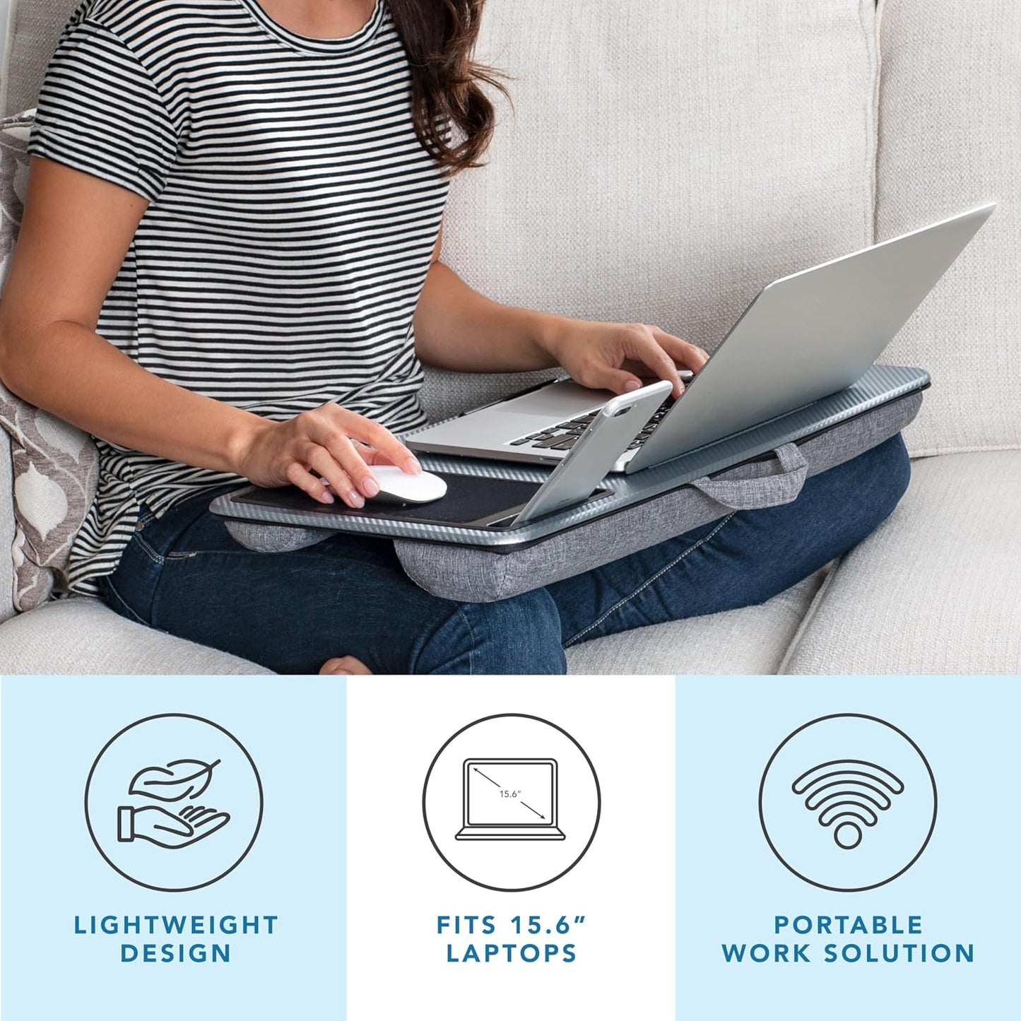 LAPGEAR Home Office Lap Desk with Device Ledge, Mouse Pad, and Phone Holder - Black Carbon - Fits up to 15.6 Inch Laptops - Style No. 91588