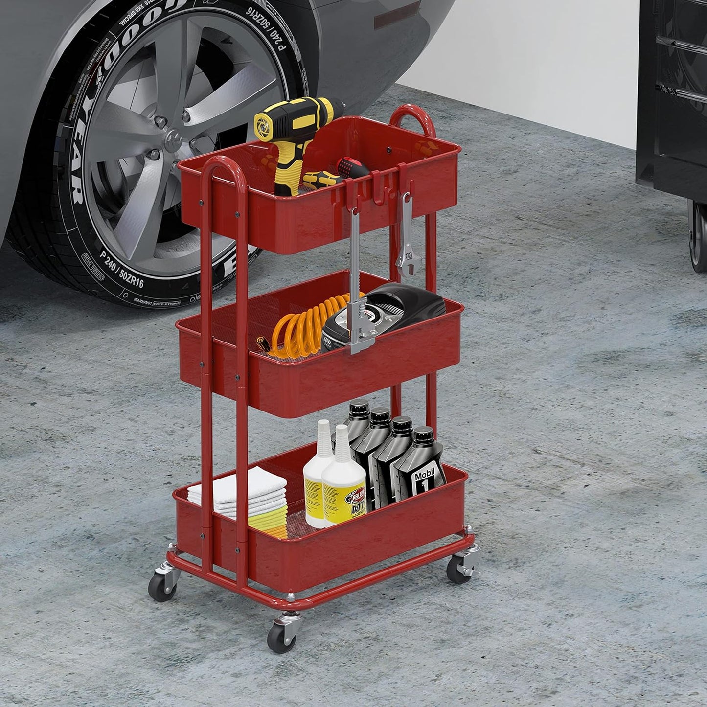Simple Houseware 3-Tier Heavy Duty Metal Utility Rolling Cart, White