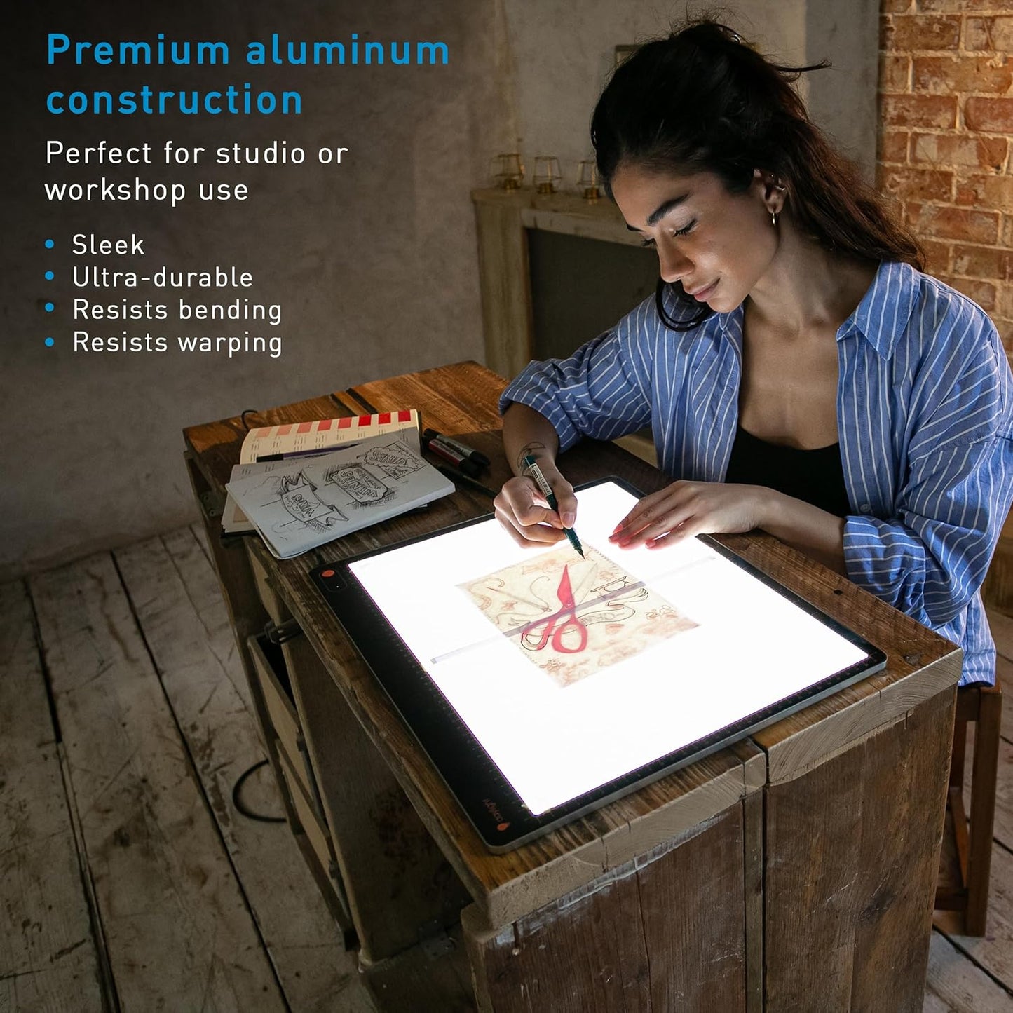 Daylight Tabla XL™ A3 LED Light Pad - 6,800 Lux Ultra Bright, 3-Step Dimmable, Edge-to-Edge Illumination, Non-Scratch Surface, Aluminum Frame, Tracing Pad for Artists, Quilting, Vinyl Weeding