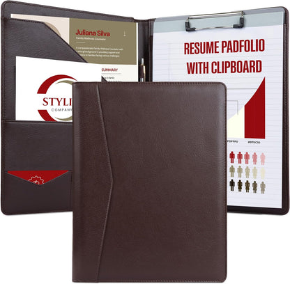 STYLIO Padfolio Portfolio Organizer Binder | Interview Resume Folder, Legal Document, Business Card Holder |w/Letter-Sized Notepad | Handsome Piano Noir Faux Leather Folio Matte Finish, Accent Stitch