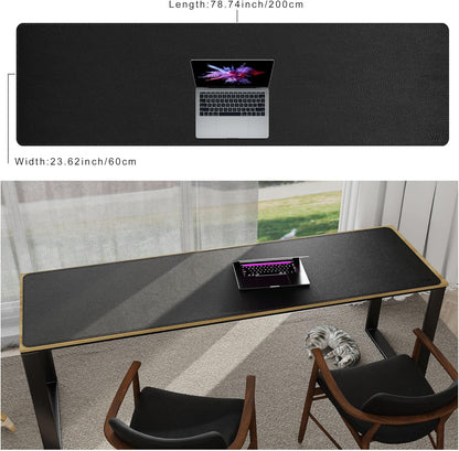 Vyaaa PU Leather & Cork Desk Mat, 39.4"x15.7" Dual Sided Computer Desk mat, Waterproof Large Mouse Pad, Non-Slip Office Desk pad, Office Desk Protector for Work/Gaming/Home (Black)