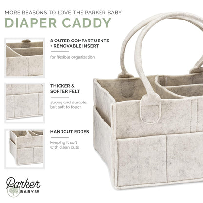 Parker Baby Diaper Caddy - Nursery Storage Bin and Car Organizer for Diapers and Baby Wipes - Oatmeal, Regular