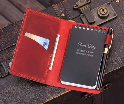 Robrasim Top Bound 3"x5" Memo Notebook Covers, Genuine Leather Cover for 3x5 Top-Spiral Notebook, Memo Book Cover Note Pad Holder Cover Only, Brown