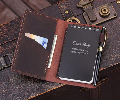 Robrasim Top Bound 3"x5" Memo Notebook Covers, Genuine Leather Cover for 3x5 Top-Spiral Notebook, Memo Book Cover Note Pad Holder Cover Only, Brown