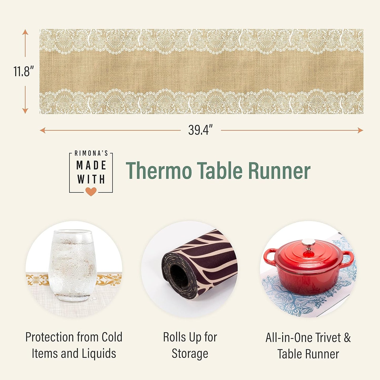 RIMONA'S Heat Resistant Table Runner - Waterproof, Trivet Runner, Heat Proof Table Protector, Trivet Table Runner, Ideal for Gifting, Mother-in-Law Gift, All-Natural Cork Table Runner