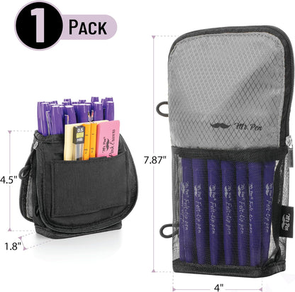 Mr. Pen- Standing Pencil Case Pouch, Sit & Lay Mesh-View Design, Black & Gray, Interior Pocket & 2 Elastic Binder Loops, Cute Pencil Case for Girls and Boys