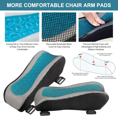 Office Chair Armrest Pads, Cooling Gel Computer Chair Arm Pads, Memory Foam Ergonomic Armrest Cushion for Gaming (2 Pack)