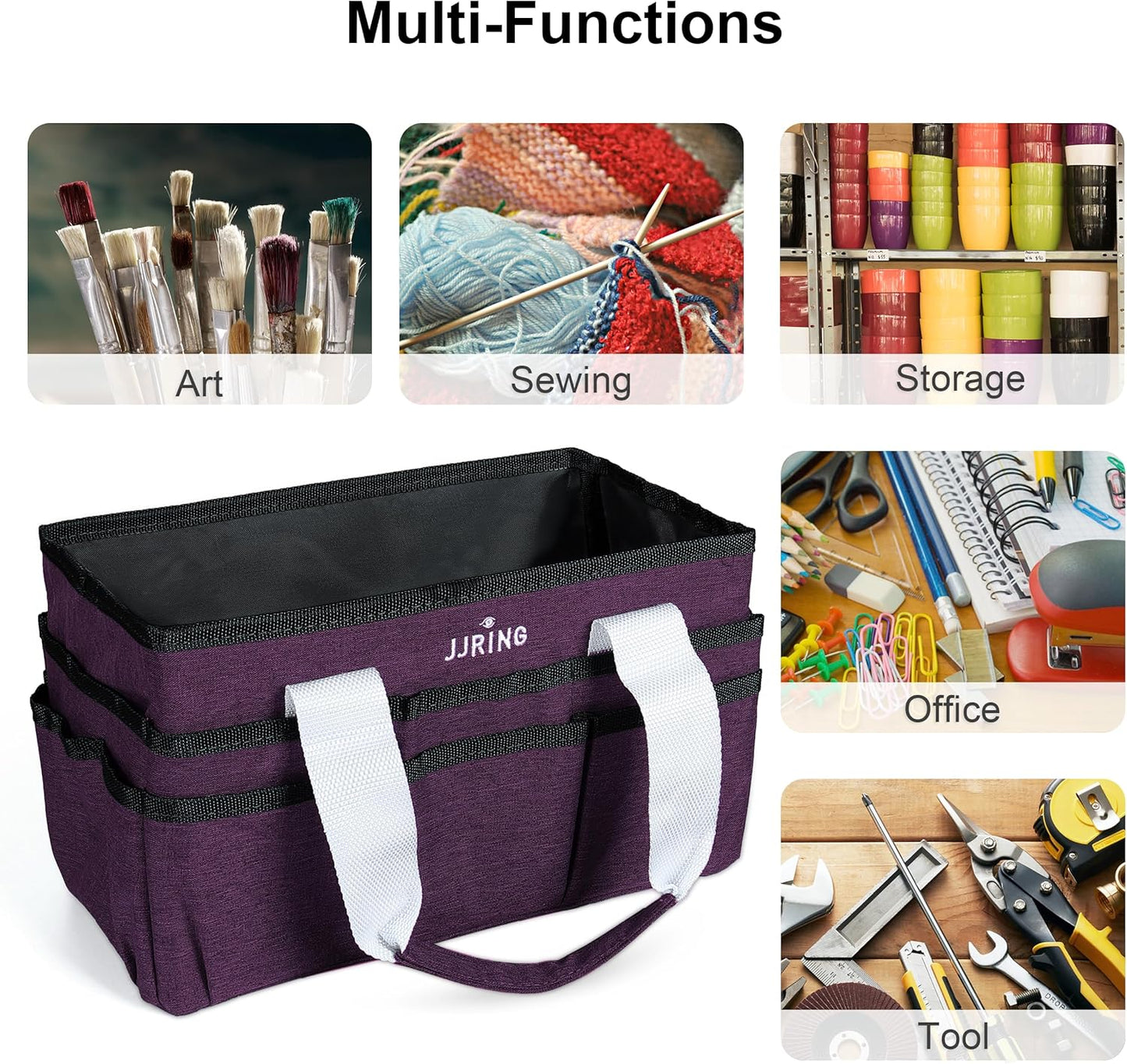 JJRING Craft Organizer Tote Bag for Art Storage, Caddy with Multiple Pockets, Bluish Green Sewing Bag for Scrapbooking, School, Medical, and Office Supplies