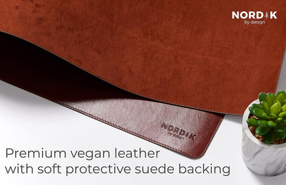Nordik Leather Desk Mat Cable Organizer - Pebble Black 35 X 17 inch - Premium Mouse Mat - Felt Vegan Leather Desk Pad Protector - Desk Blotter Matt Keyboard - Large Desk Matt for Desktop Computer