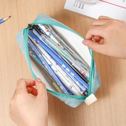 Pencil Bag Pen Case, Soft Corduroy Small Pencil Pouch Organizer with Zipper, Cute Pencil Case Pouch Stationery for Girls and Boys – Apricot