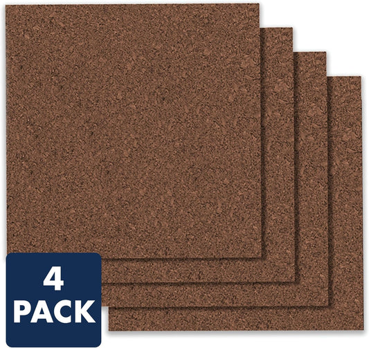 Quartet Cork Tiles, Bulletin Board Cork Panels 12" x 12" x 3/16", Natural, 4 Pack (102)