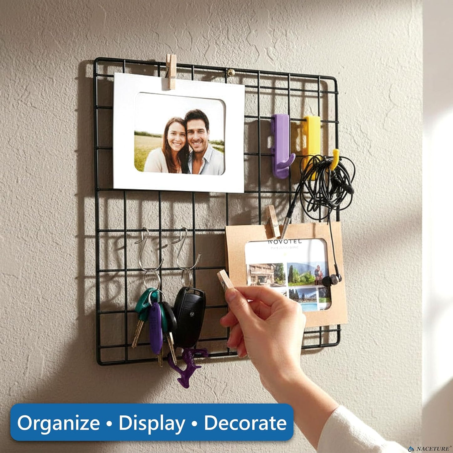 NACETURE 4 Pack Heavy-Duty Grid Wall Panels 12x12 – Double Wire Reinforced Wire Mesh Organizer, 30 lbs Capacity, Wall Display with Hooks & Accessories – Easy to Install for Home, Office & Décor