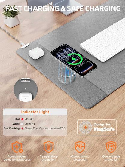TopMade Mouse Pad with 15W Wireless Charging, XXL Large Leather Desk Mat, Waterproof Gaming Mousepad Home Office Desk Pad Protector, Computer Keyboard Pad, Mouse Mat for MacBook, PC, Laptop, Black