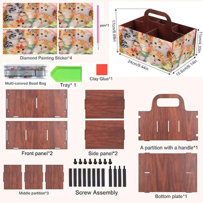 LSQFS DIY Diamond Painting Storage Box, Wooden Multi-Grid Organizer with Handle, Portable Desktop Caddy for Art Kits, Craft Tools, Makeup Brushes, Stationery Home Office