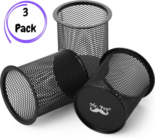 Mr. Pen- 3pcs Metal Mesh Pencil Cup Holder, Black Organizer for Desk, Pen Cups