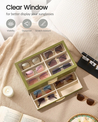 Lolalet Sunglasses Organizer for women, Multi Eyewear Storage Box with Drawer, Glasses Case Display Holder with Clear Top