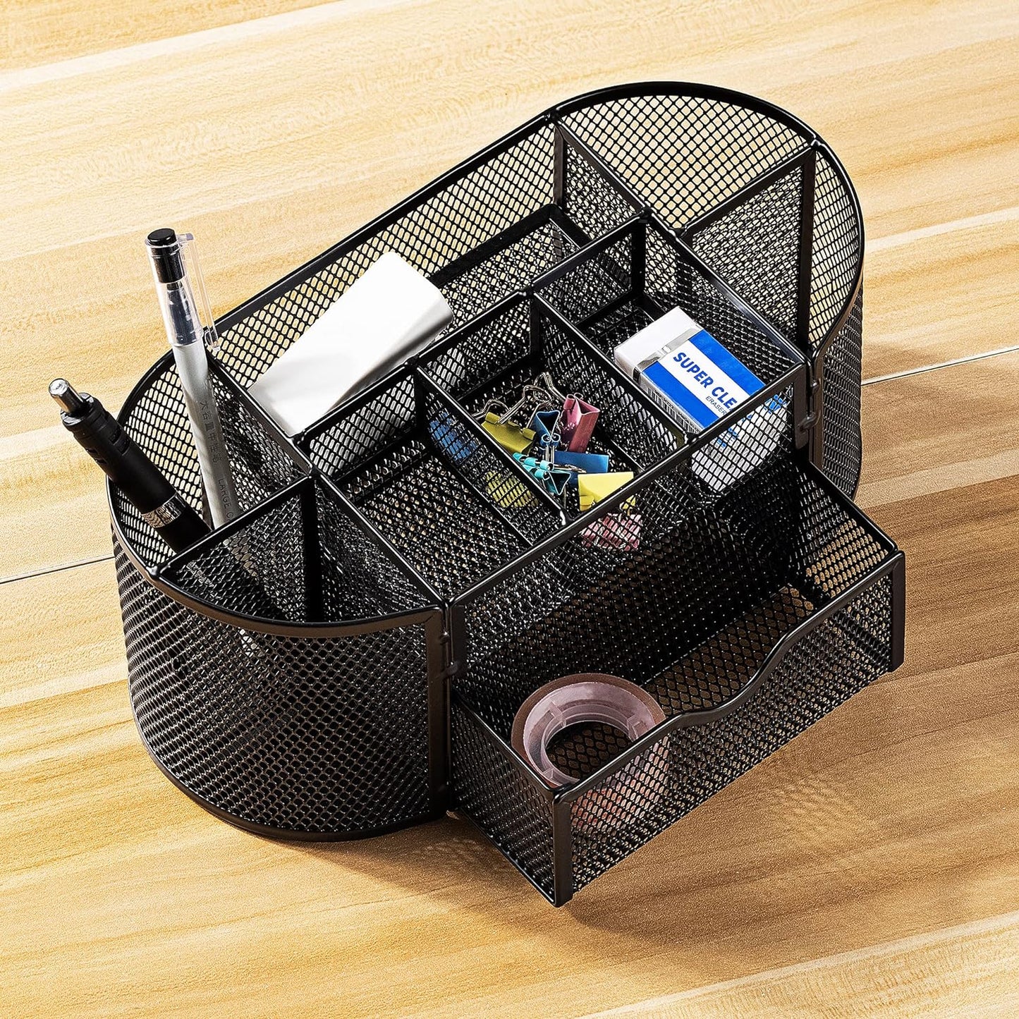 Amazon Basics Wire Mesh Pen Holder, Pencil Cup Desk Organizer for Stationery, Scissors, Office Caddy Storage, 3.7" x 3.3", Black