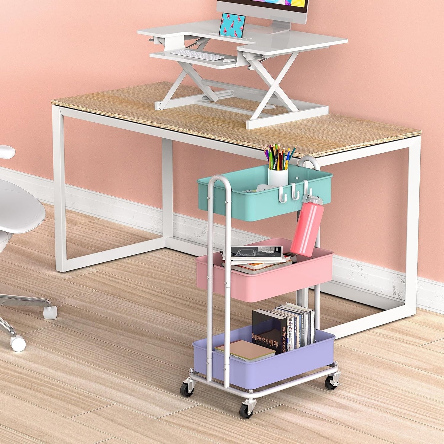 Simple Houseware 3-Tier Heavy Duty Metal Utility Rolling Cart, White