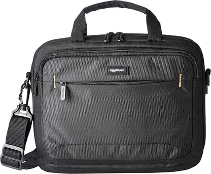 Amazon Basics Laptop Tablet Carrying Case with Shoulder Strap and Grab Handles, 14-inch, Black, Compartments for Storage