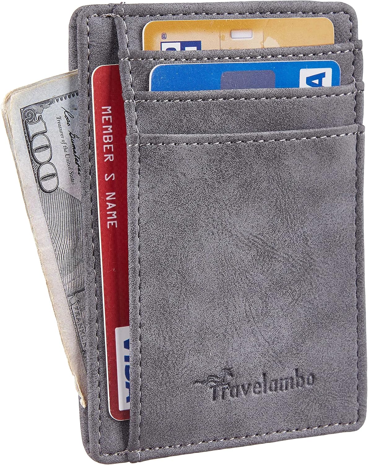 Travelambo Slim Wallet Front Pocket Minimalist Leather RFID Blocking Medium Size