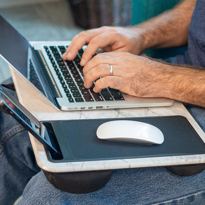 LAPGEAR Home Office Lap Desk - Left-Handed - with Mouse Pad, Device Ledge, and Phone Holder - White Marble - Fits up to 15.6 Inch Laptops - Style No. 91411