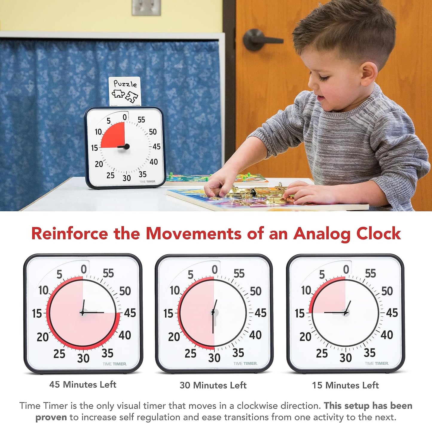TIME TIMER 12 inch Visual Timer 60 Minute Kids Desk Countdown Clock with Dry Erase Activity Card, Also Magnetic for Classroom, Homeschooling Study Tool, Task Reminder, Home and Kitchen Timer