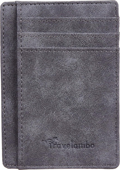 Travelambo Slim Wallet Front Pocket Minimalist Leather RFID Blocking Medium Size
